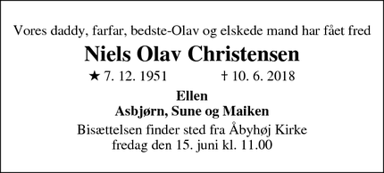 Dødsannoncen for Niels Olav Christensen - Åbyhøj