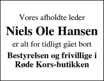 Dødsannoncen for Niels Ole Hansen - Ringkøbing