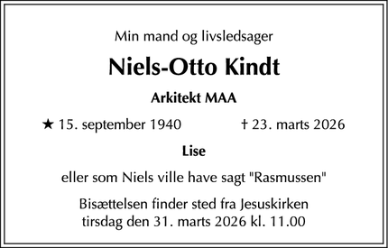 Dødsannoncen for Niels-Otto Kindt - Valby