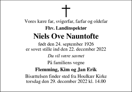 Dødsannoncen for Niels Ove Nauntofte - Viborg