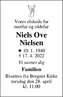 Dødsannoncen for Niels Ove Nielsen - Ebeltoft