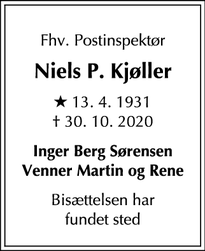 Dødsannoncen for Niels P. Kjøller - Vanløsr
