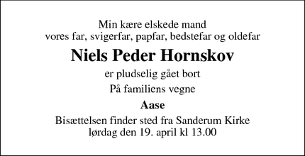 Dødsannoncen for Niels Peder Hornskov - odense