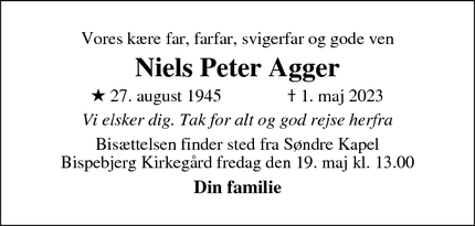 Dødsannoncen for Niels Peter Agger - København