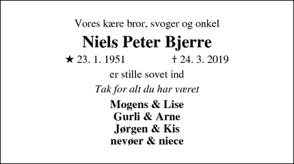 Dødsannoncen for Niels Peter Bjerre - Kjellerup