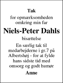 Dødsannoncen for Niels-Peter Dahls  - Albertslund