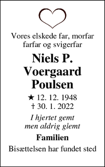 Dødsannoncen for Niels P.
Voergaard
Poulsen - Næstved