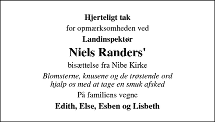 Taksigelsen for Niels Randers' - Nibe