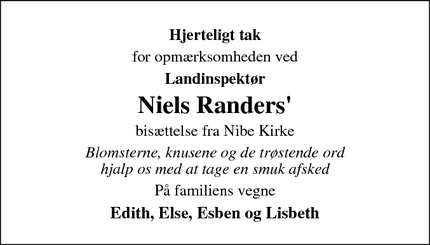 Taksigelsen for Niels Randers' - Nibe