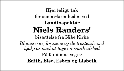 Taksigelsen for Niels Randers' - Nibe