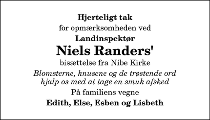 Taksigelsen for Niels Randers' - Nibe