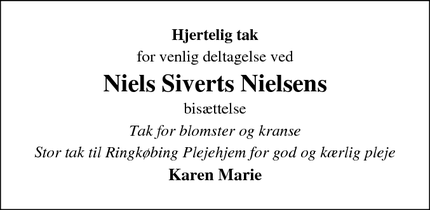 Taksigelsen for Niels Siverts Nielsens - Ringkøbing