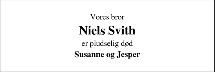 Dødsannoncen for Niels Svith - Aarhus C