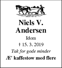 Dødsannoncen for Niels V. Andersen - Idom