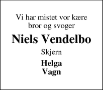 Dødsannoncen for Niels Vendelbo - Skjern