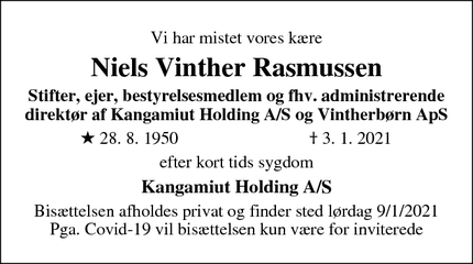 Dødsannoncen for Niels Vinther Rasmussen - Dronninglund