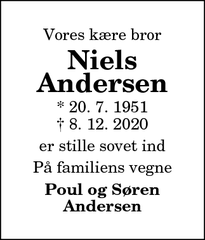 Dødsannoncen for Niels
Andersen - Thisted