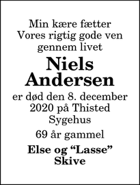 Dødsannoncen for Niels
Andersen - Thisted