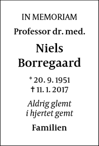 Dødsannoncen for Niels
Borregaard - Hjørring