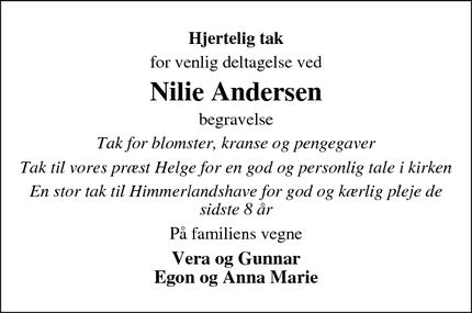 Taksigelsen for Nilie Andersen - Suldrup