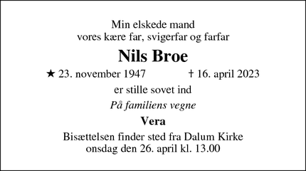 Dødsannoncen for Nils Broe - odense