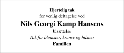 Taksigelsen for Nils Georgi Kamp Hansen - Odense