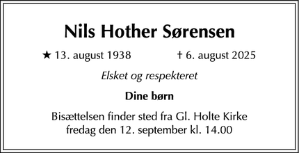 Dødsannoncen for Nils Hother Sørensen - Randers og København