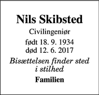 Dødsannoncen for Nils Skibsted - Gentofte