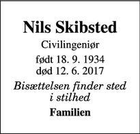 Dødsannoncen for Nils Skibsted - Gentofte