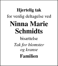 Taksigelsen for Ninna Marie Schmidts - Odense
