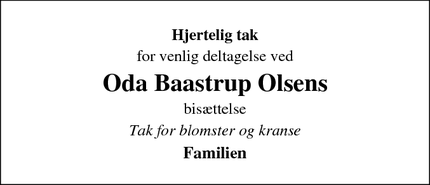 Taksigelsen for Oda Baastrup Olsens - Karup