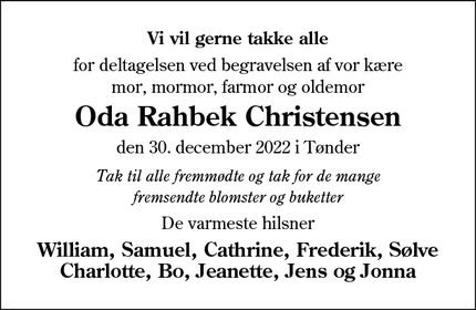 Taksigelsen for Oda Rahbek Christensen - Frederiksberg C