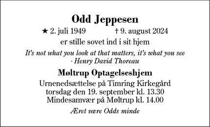 Dødsannoncen for Odd Jeppesen - Vildbjerg