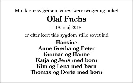 Dødsannoncen for Olaf Fuchs - Nordborg
