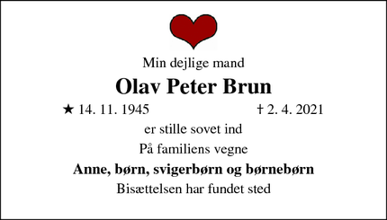 Dødsannoncen for Olav Peter Brun - Thyholm