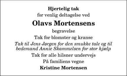 Taksigelsen for Olavs Mortensens - Klejtrup