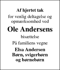 Taksigelsen for Ole Andersens - Bjerringbro