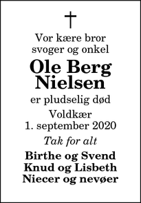 Dødsannoncen for Ole Berg
Nielsen - Hjørring