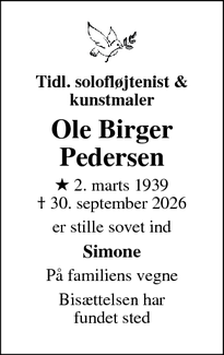 Dødsannoncen for Ole Birger Pedersen - København