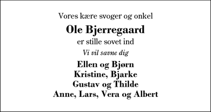 Dødsannoncen for Ole Bjerregaard - Herning