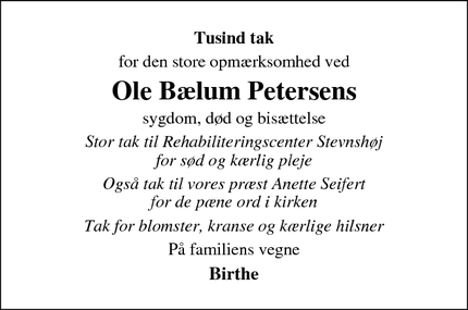 Taksigelsen for Ole Bælum Petersens - Hårlev