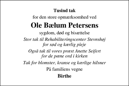 Taksigelsen for Ole Bælum Petersens - Hårlev