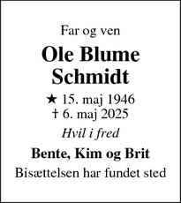 Dødsannoncen for Ole Blume Schmidt - Svendborg