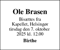 Dødsannoncen for Ole Brasen - Helsingør 