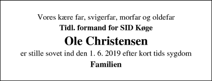 Dødsannoncen for Ole Christensen - Køge