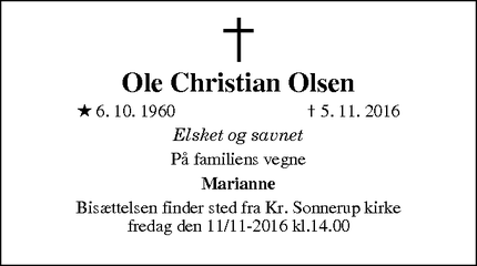 Dødsannoncen for Ole Christian Olsen - Englerup