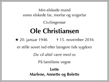 Dødsannoncen for Ole Christiansen - Lillerød