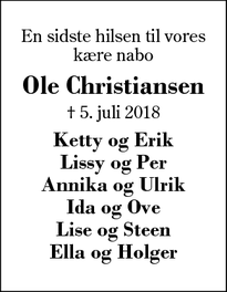 Dødsannoncen for Ole Christiansen - Herning