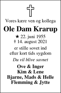 Dødsannoncen for Ole Dam Krarup - Holstebro