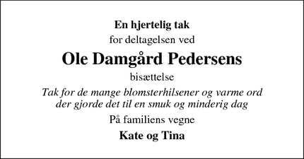 Taksigelsen for Ole Damgård Pedersens - Gilleleje